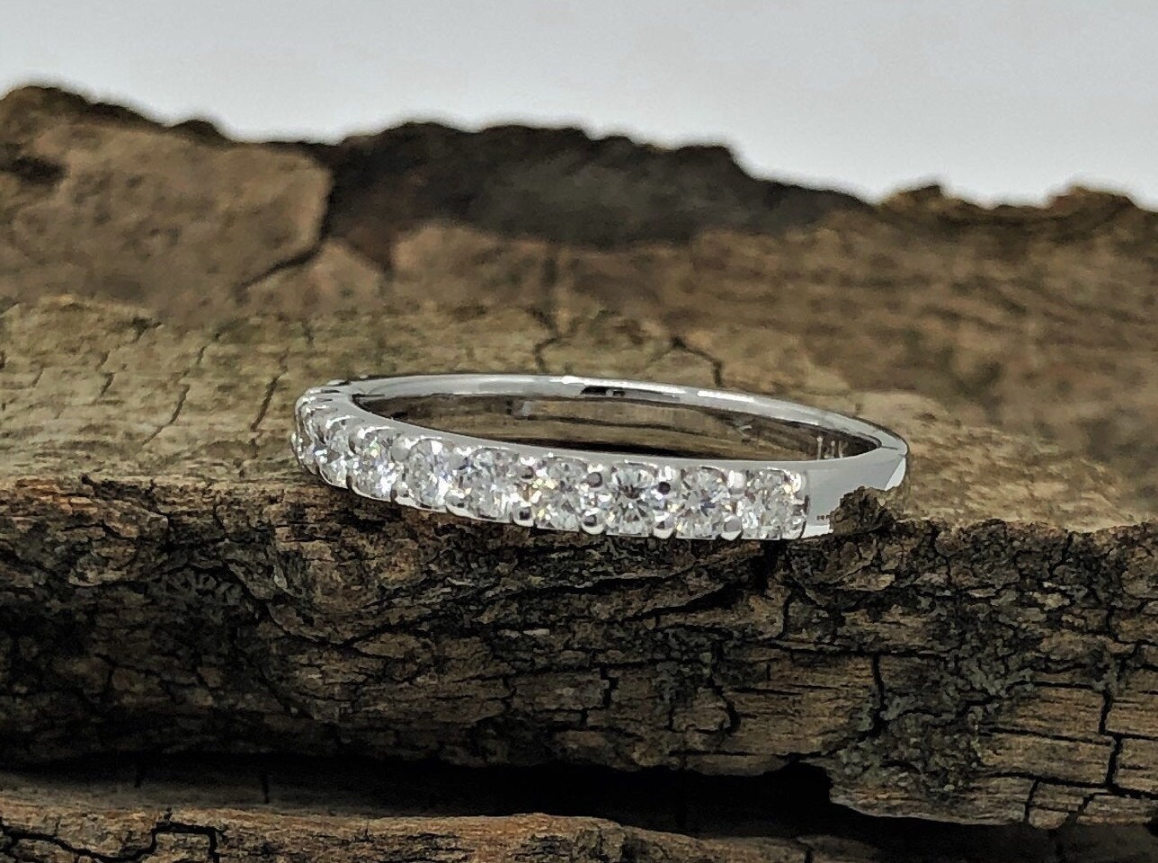 White Gold Wedding Band Half Eternity Wedding Band in 14k Etsy