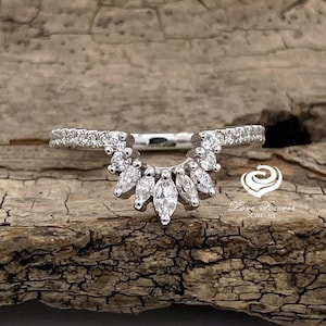 Diamond Wedding Band in 14k White Gold, Curved Wedding Band, Diamond Band, Contour Wedding Band, Curved Wedding Band