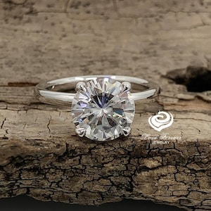 2 CT Hidden Halo Solitaire Ring, Diamond Hidden Halo Round Solitaire Ring, 14k White Gold, Round Engagement Ring, Forever One Hidden Halo