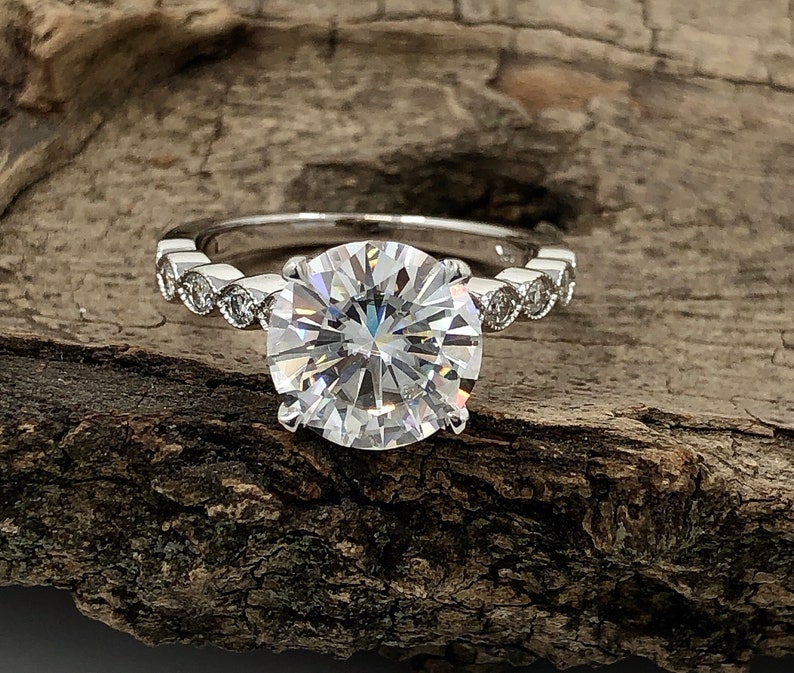 3ct Round Cut Engagement Ring in 14k White Gold Certified 9mm Etsy