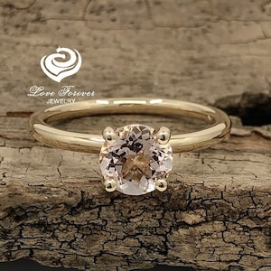 14k Gold Engagement Ring Solitaire Ring Morganite Ring 7mm/1.30 Carats Round Cut Morganite Wedding Ring Anniversary Ring