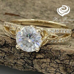14k Gold Diamond Ring Engagement Ring Forever One Certified 7mm/1.25 Carats Round Cut D-F Color Moissanite Ring Wedding Ring
