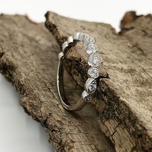 14k White Gold Diamond Band Diamond Ring Wedding Band 0.22 Carats Half Eternity Diamond Milgrain Stackable Band (Other Metals Available)