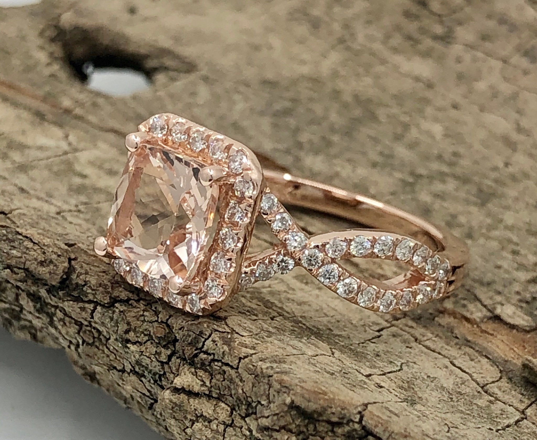 Engagement Ring 14k Rose Gold Morganite Ring Diamond Ring | Etsy