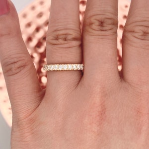 Lab Grown Diamond Wedding Band 14k Yellow Gold, Half Eternity Lab Grown Diamond Milgrain Stackable Wedding Ring, Anniversary Gift for Her