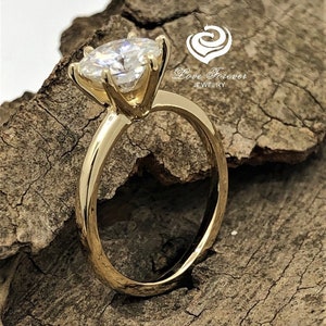 14k Gold Solitaire Ring Engagement Ring Forever One Moissanite Certified 7.5mm/1.50 Carats Round Cut Forever One D-F Color Moissanite Ring