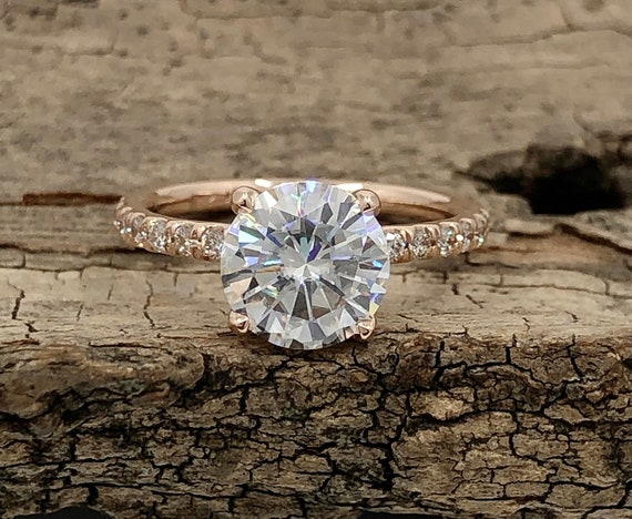Forever One Round 7.5mm Moissanite Engagement Ring-size 5, 1.50ct DEW The Jules Ring With A 7.5mm Round Forever One Near Colorless Moissanite in  14k Yellow Gold