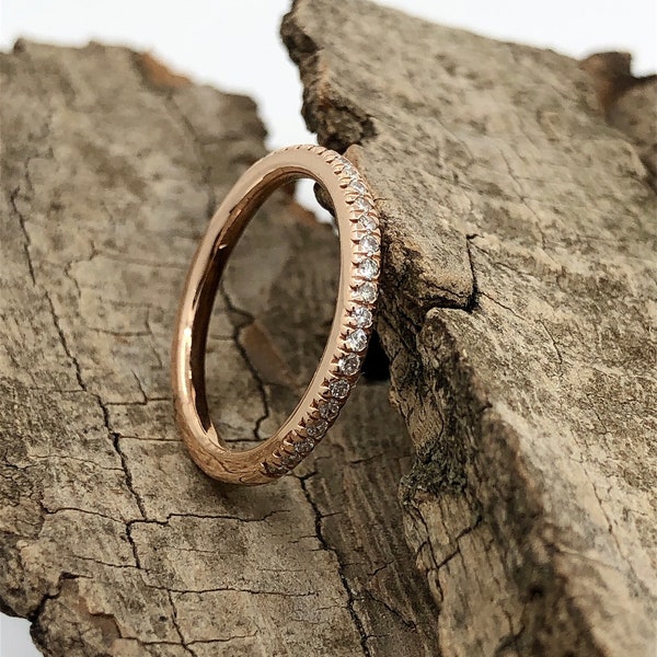 14k Rose Gold Diamond Band Diamond Ring Half Eternity Matching Wedding Band 0.18 Carats Diamond Anniversary Band (Other Metals Available)