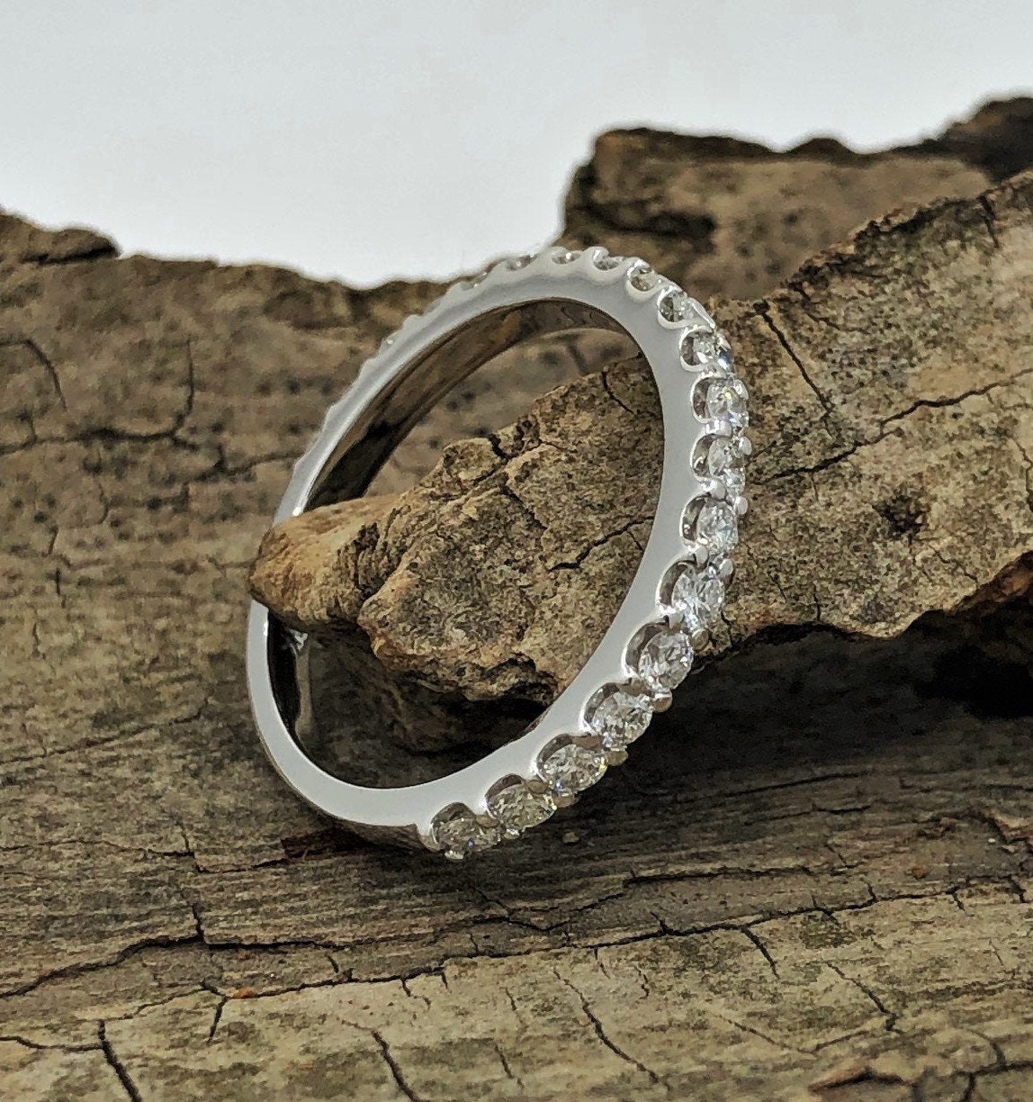 White Gold Wedding Band Half Eternity Wedding Band in 14k Etsy