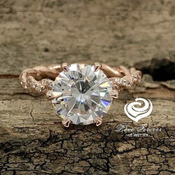 14k Rose Gold Engagement Ring Diamond Ring Forever One Certified 8.5mm/2.50ct Round Cut D-F Color Moissanite Anniversary Ring