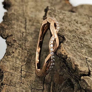 14k Rose Gold Diamond Band Half Eternity Diamond Ring Stackable Matching Band 0.10 Carats Diamond Anniversary Band