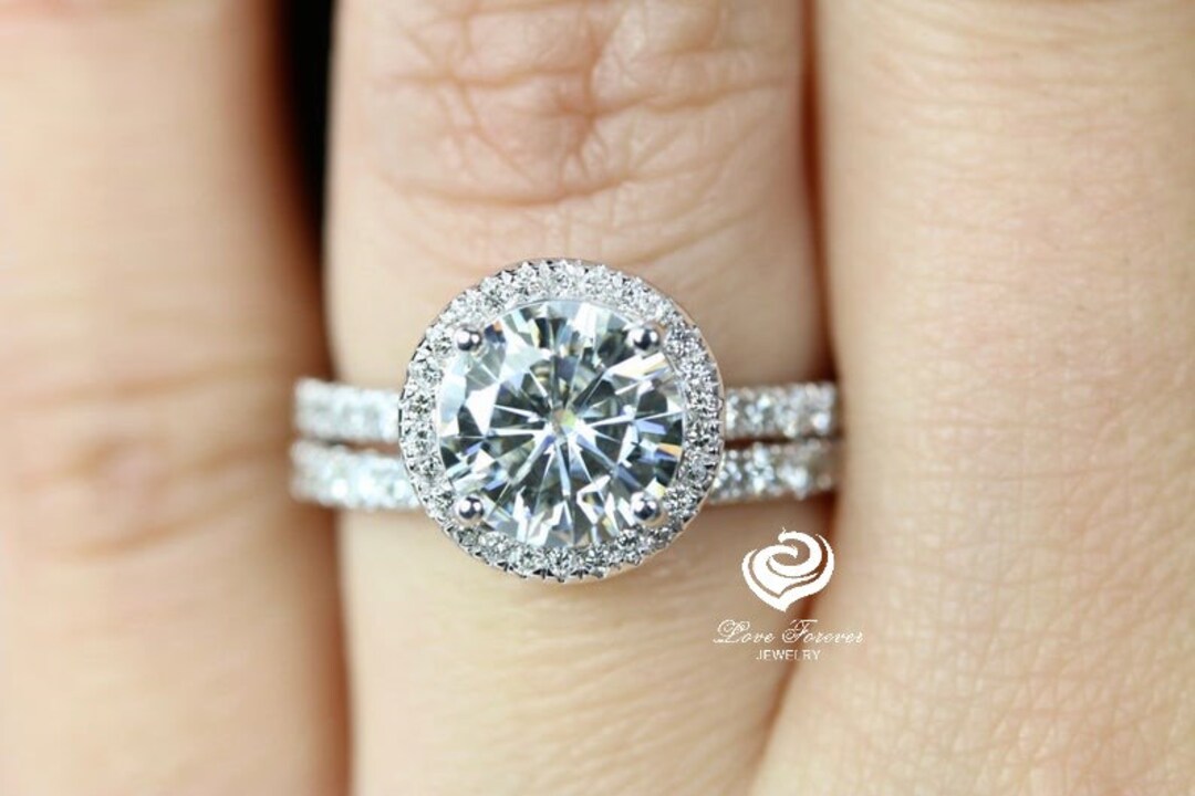 2.0 CT Round Cut Engagement Ring Set in Solid 14k White Gold, Forever ...