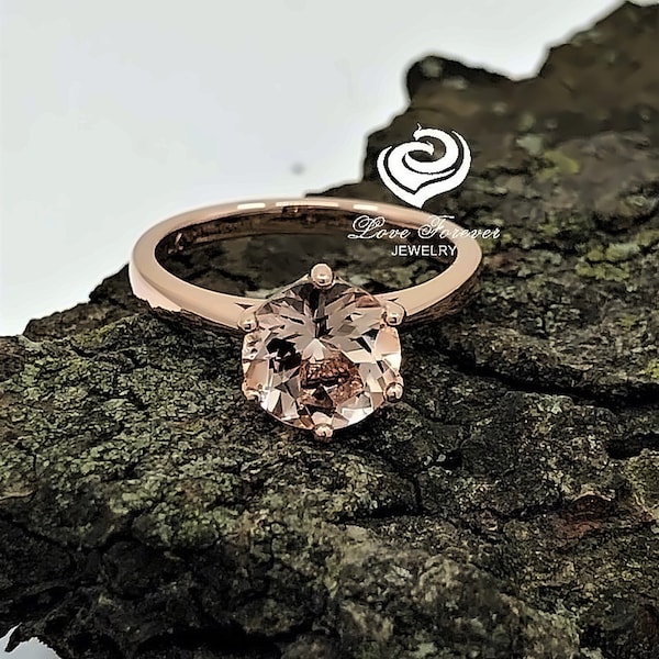 14k Gold Morganite Ring Solitaire Ring 7mm/1.20 Carats Round Cut Morganite Engagement Ring Unique Ring (Other Metal & Stones Available)