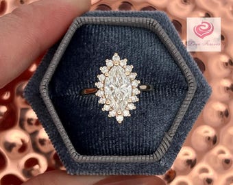 2.15 Karat Marquise Schliff Diamant Verlobungsring, 14k Gelbgold Diamant Halo Lab Grown Diamant Ehering, Marquise Ring