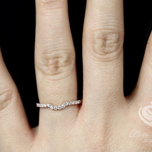 Diamanten band 14k roségoud, diamanten trouwring, gebogen eeuwigheid diamant stapelbare band, jubileumband