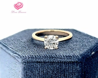 1 Karat E-Farbe VS1 Klarheit Runder Brilliant Labor gewachsener Diamant 14k Gelbgold Solitär-Verlobungsring, IGI-zertifizierter Labor gewachsener Diamantring