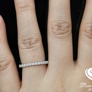 14k White Gold Diamond Ring, Diamond Band, Diamond Half Eternity Wedding Band, Stackable Band