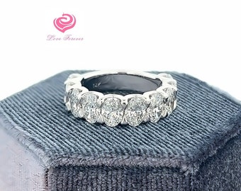 3.20 Carats Oval Cut Lab Grown Diamond Wedding Band, 14k White Gold Half Eternity Diamond Ring, Stackable Band, Anniversary Ring For Wife