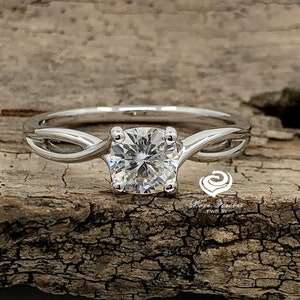 Engagement Ring 14k White Gold Moissanite Ring Solitaire Ring Certified 5.5mm/0.83ct Cushion Cut Forever One D-F Color Moissanite Ring
