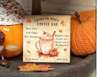 Pumpkin spice Coffee bar plaque/sign Handmade Autumn/Fall tiered tray decor/Home decor