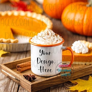 Autumn Mug Mockup: Pumpkin Spice Latte, Enamel Camping Mug (JPG Digital Download)