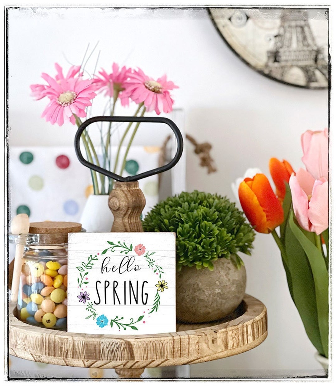 Hello Spring Signature Box Hello Spring Sign Farmhouse Tiered Tray Decoration Mini Sign 10x10 ...