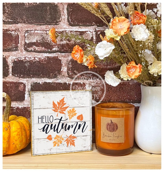Hello Autumn plaque/sign Handmade Autumn/Fall tiered tray decor/Home decor Autumn Fall Thanksgiving