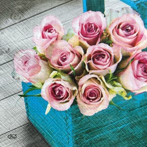 Papierservietten Blumenmotiv, Decoupage, Basteln, DIY, Scrapbooking, Kraftpapier, Spring, Sommer, Rose, Gänseblümchen