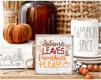 Autumn leaves and Pumpkin please sign Handmade Autumn/Fall tiered tray decor/Home decor Autumn Fall Thanksgiving