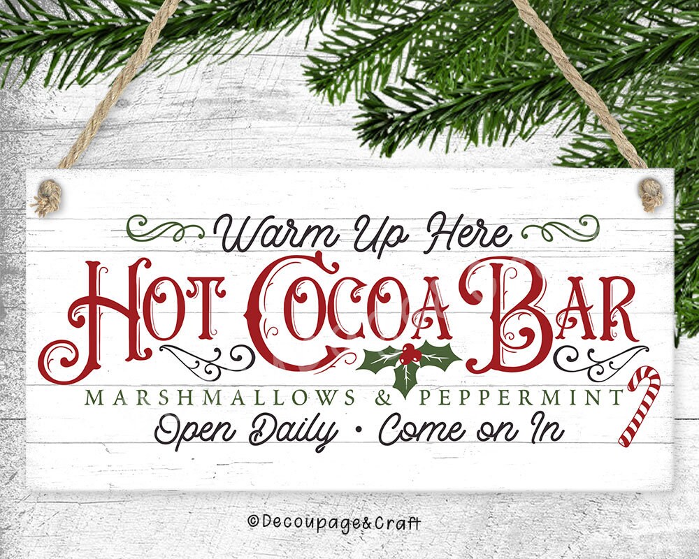 WhatSign Hot Cocoa Christmas Signs Hot Cocoa Bar Decor Sign Christmas Wall  Kitchen Decor Vintage Hot Chocolate Bar Accessories Winter Christmas Signs
