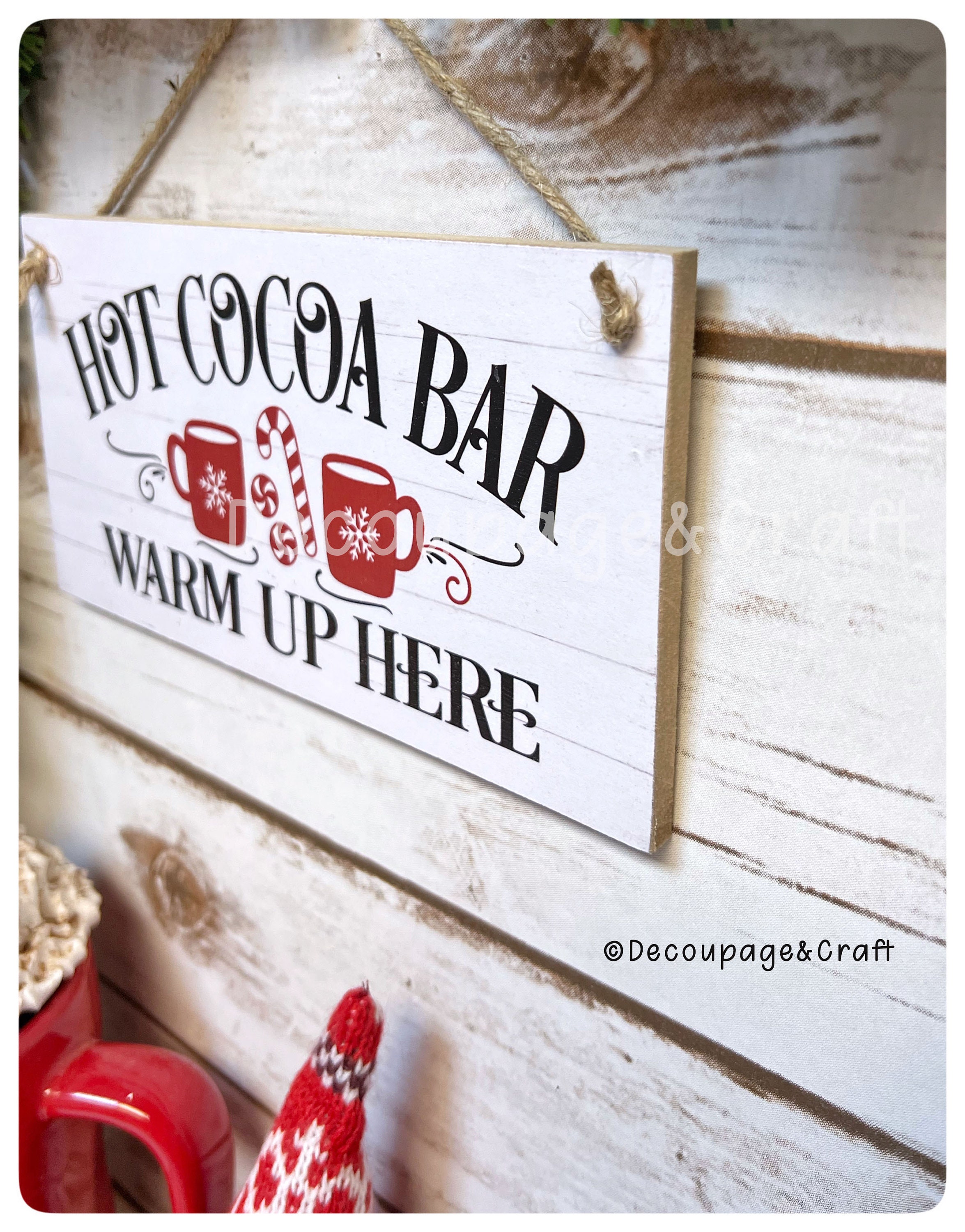Hot Chocolate Stand Wooden Sign with Rope Hanger | Glow Decor