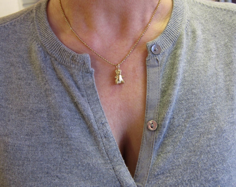 Teddy bear pendant designed by Stephane de Blaye charm. reclaimed bronze pendentive