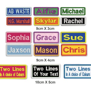 Personalised Embroidered Name Patch Badge (Rectangular) Three Sizes 12 Colours options Iron on or Sew on