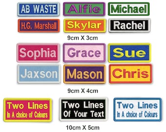 Personalised Embroidered Name Patch Badge (Rectangular) Three Sizes 12 Colours options Iron on or Sew on