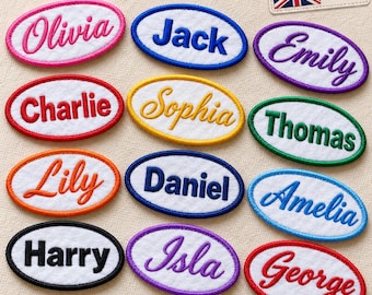 Personalised Embroidered Name Patch Badge Oval Iron on patch 10cm by 5cm custom name patch Sew on patches sew on name badge for jackets