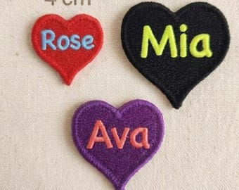 Personalized Small Heart Embroidered Patch, Custom Name Patch 4cm 5cm 6cm, Minil Heart Badge Iron on / Sew on, Custom Gift for Kids