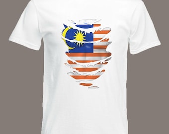 Malaysian Flag T-Shirt See Muscles through Ripped T-Shirt Malaysia in all sizes