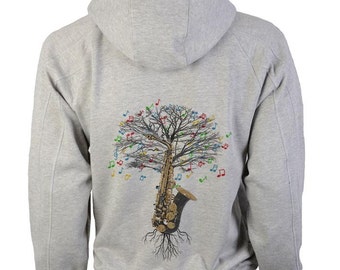 Saxophone Hoody Musical Tree in sizes up to XXL