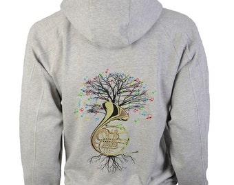 French Horn Hoody Musical Tree in sizes up to XXL