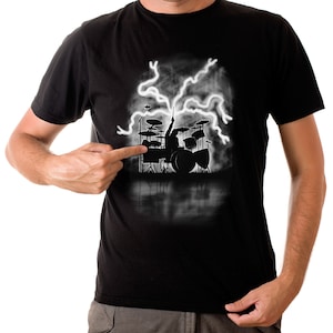 Airbrushed Drum Kit T-shirt Musical Drummer Lightning percussion in all sizes