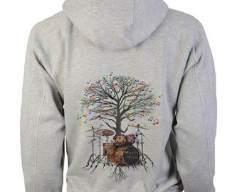 Drum Kit Hoody Musical Tree Drummer Percussionist in sizes up to XXL