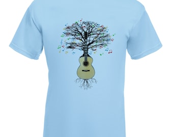 Acoustic Guitar T-shirt Musical Guitar Tree  in sizes Small to XXL