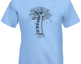 Piano T-shirt Musical Piano Tree Keyboard Pianist  in sizes Small to XXL