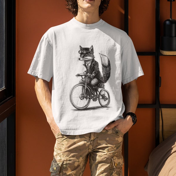 Fox T-Shirt Steampunk Fox on Bicycle  Lady Fit Tee & Unisex T-Shirt