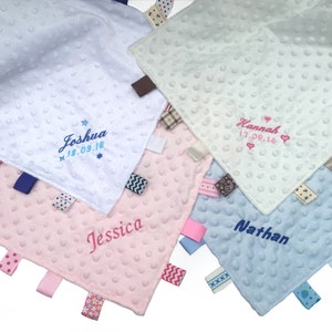 Personalised Baby Dimple Comforter Taggy Blanket Satin Tag Blanket Taggie  personalised baby comforter Taggies girl Boy