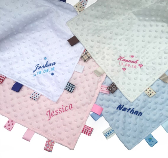 Personnalisé bébé fossette doudou Taggy couverture Satin Tag