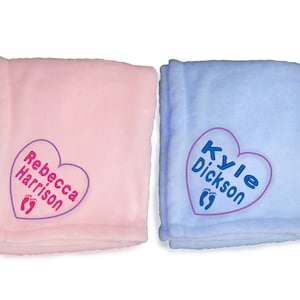 Personalised Baby Blanket Embroidered with baby Name in a Heart