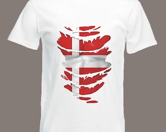 Denmark Flag T-Shirt  see Muscles through Ripped T-Shirt Danish in all sizes