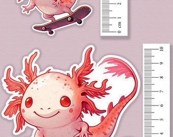 Cute Axolotl Stickers, Skateboarder Axolotl stickers, vinyl stickers, Cute design - kawaii stickers, axolotl gift
