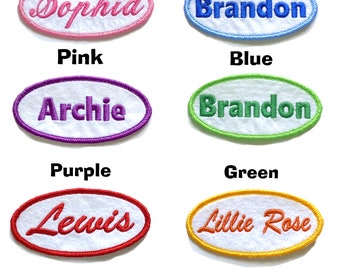 Personalised Embroidered Name Patch Badge Oval Iron on patch 10cm by 5cm custom name patch Sew on patches sew on name badge for jackets